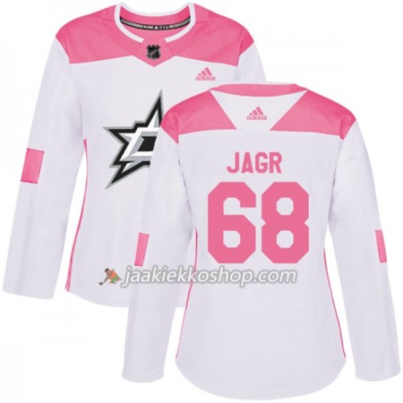 Nainen NHL Dallas Stars Pelipaita Jaromir Jagr 68 Adidas 2017-2018 Valkoinen Vaaleanpunainen Fashion Authentic